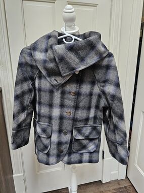 DKNY Gray & Blue Plaid Coat